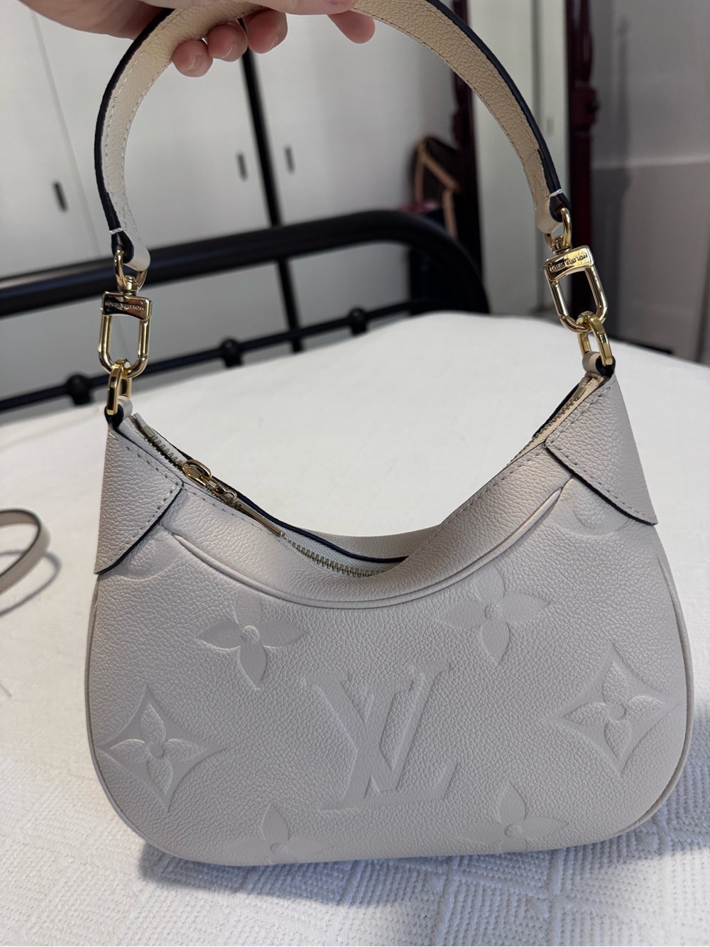 Louis Vuitton Cream Embossed Monogram Shoulder Bag with Gold Hardware